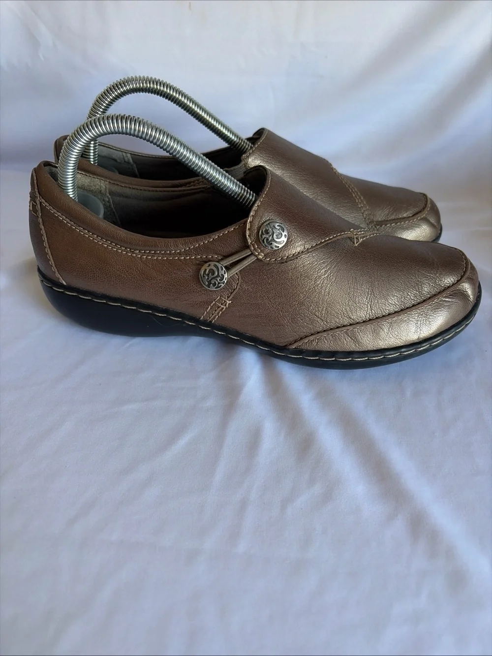 Clarks Women's Bronze Leather Slip-On Loafers